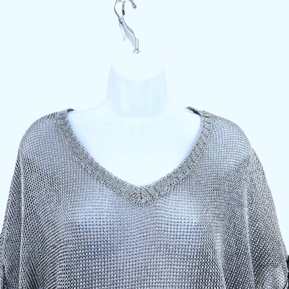 Vince Metallic V-Neck Short- Sleeved Sweater - Picture 3 of 9